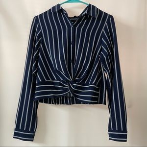 Blue striped button down top